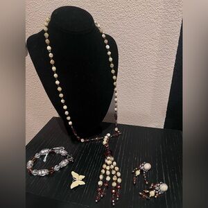 Elegant Ivory and Deep Brown Beaded Tassel Necklace by